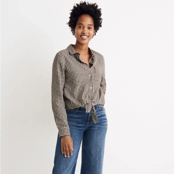 Madewell Flannel Tie Front Shirt In Gingham Check - Picture 2 of 13